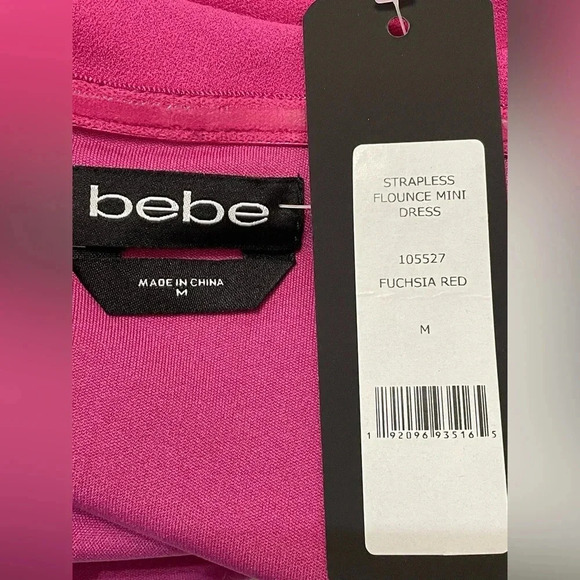 BEBE‎ Strapless Flounce Mini Dress Fuchsia Size M - Picture 8 of 9